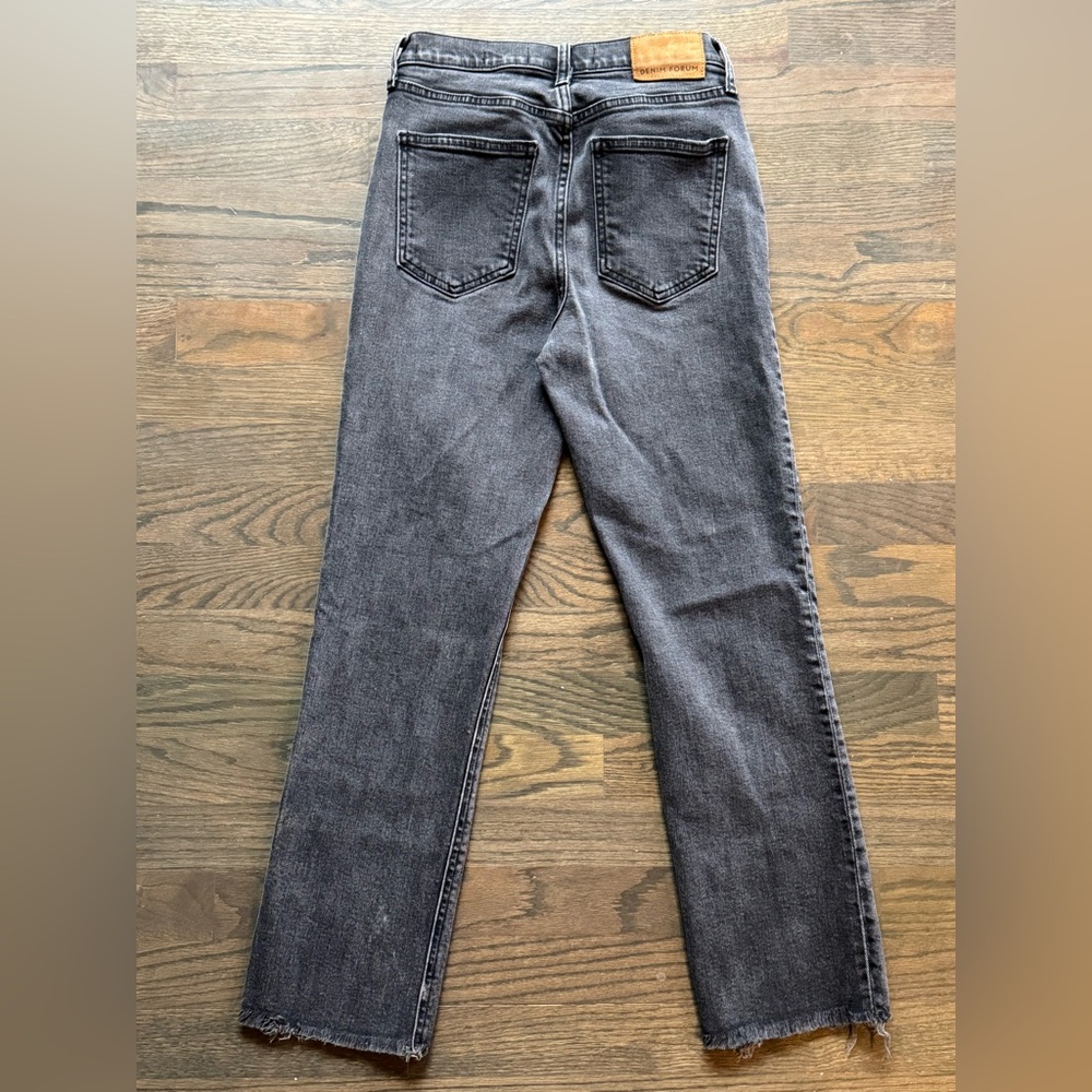 Denim Forum Black Arlo high rise Straight Leg Jeans 24 - Picture 3 of 7